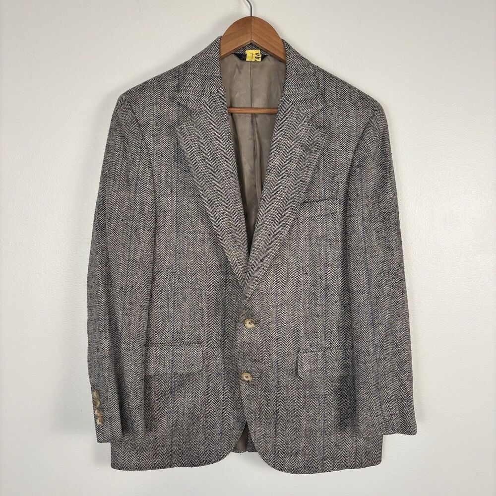 Vintage Page Foster Mens Herringbone Tweed Blazer Jacket Silk Wool Blend ? 38R